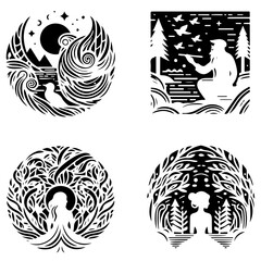 Tattoo vector tribal illustration pattern design woman art silhouette style emblem dragon.