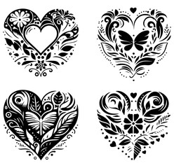 Heart love vector floral design vintage ornament art swirl wedding decoration element