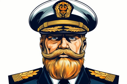 Portrait of a ship captain with logo on a clean white background, isolated for clear presentation