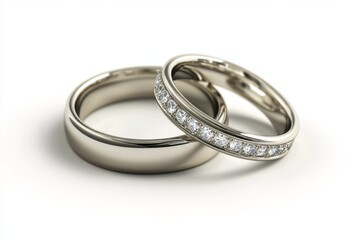 Elegant wedding rings on white background
