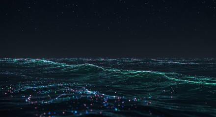 Bioluminescent Waves Crashing on Shore at Night Ocean Glow Dark Sea