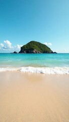 Obraz premium Island in the distance over a sandy beach at low tide, shore, water