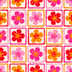Hibiscus flower seamless pattern design for tropical summer background.