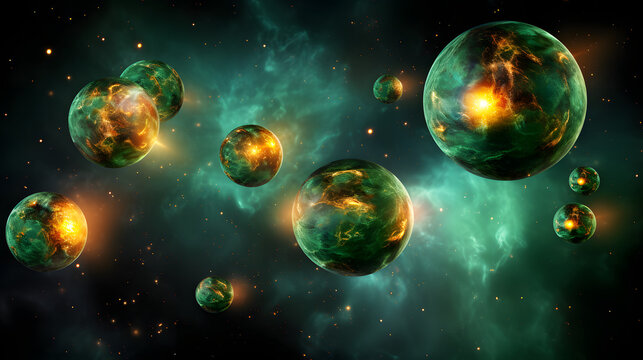 A group of planets in space beautifully illustrated against a starry field representing tess discoveries and cosmic exploration wonders.