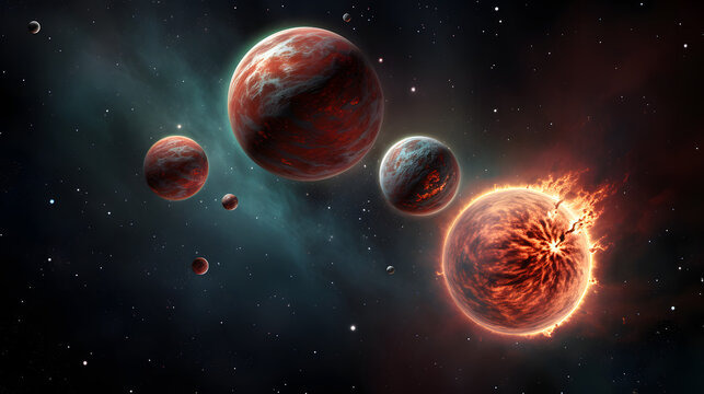 A stunning collection of planets in space depicted against a star field illustrating tess discoveries and the beauty of cosmic exploration.