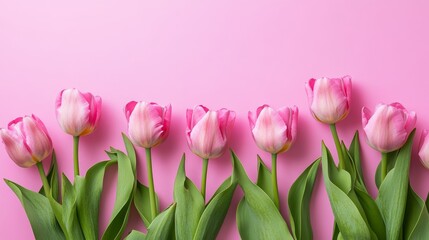 Obraz premium Beautiful Pink Tulips Framing a Banner with Space for Text on Mother's Day.