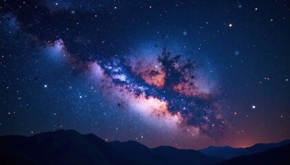 Naklejka premium Milky Way galaxy with bright stars in the night sky, astronomical, nebulae, stars