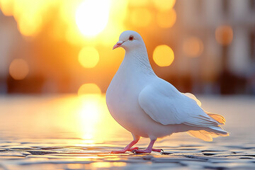 Obraz premium White Dove Sunset Illustration