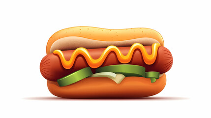 Realistic Illustration of a Hot Dog with Mustard and Relish