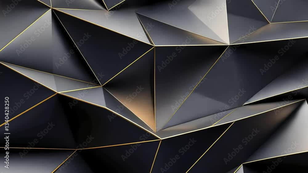 Poster abstract geometric pattern of dark gray and gold triangles. complex, three-dimensional polygonal str