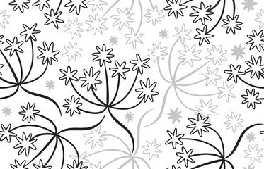 Elegance Seamless black and white pattern, branches, flowers and leaves