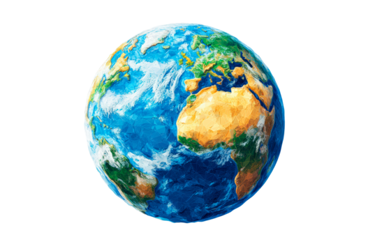 A vibrant representation of Earth showcases its continents and oceans isolated on transparent background