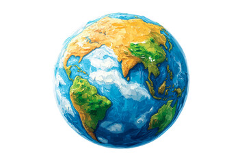 Fototapeta premium Three dimensional representation of earth showcasing continents isolated on transparent background