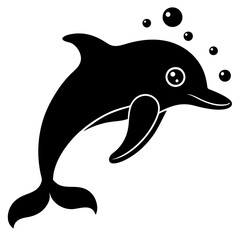 A happy dolphin making funny bubbles silhouette vector illustration