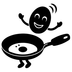 A happy frying pan tossing an egg silhouette vector illustration