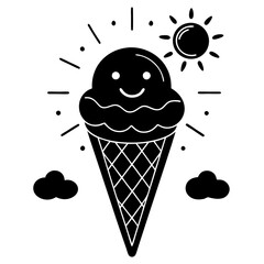 A happy ice cream cone on a summer day silhouette vector illustration