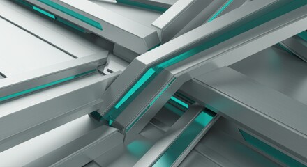 Obraz premium Abstract Futuristic Metallic Texture Background Grey Panels Teal Accents Sci Fi Design