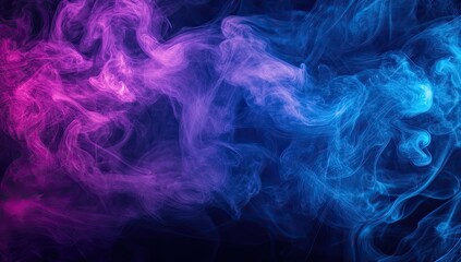 Abstract smoke swirls in vibrant pink and blue hues against a dark background