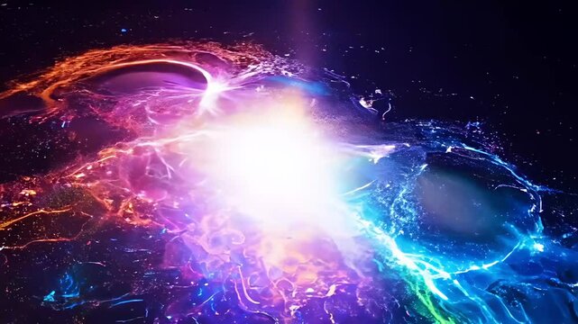 A dynamic explosion of energy with cosmic elements for space-themed visuals.