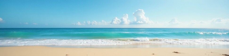 Fototapeta premium Serene beach scene with soft blue ocean waves gently lapping at the shore, serene, ocean
