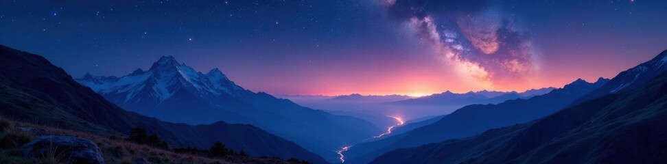 Fototapeta premium Shiny Starfield Over Mountain Landscape at Night, stars, galaxy, starfield