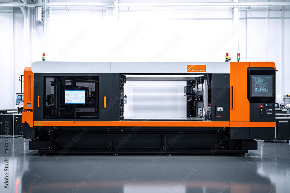 Poster high tech industrial machine with sleek design, featuring advanced controls and modern aesthetic, id