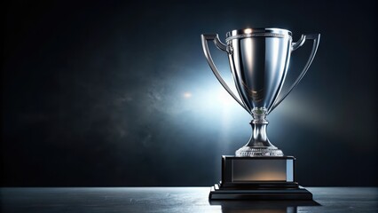 Elegant glass trophy standing proudly on a sleek black background, illuminated by soft light, award, sparkle