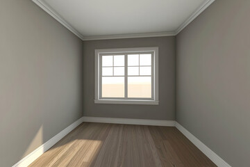 Obraz premium A 3D rendering of a modern house with an empty room and window, offering a minimalist backdrop for design concepts.