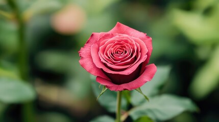 Macro flowers landscapes idea. A beautiful pink rose in full bloom surrounded by green leaves, symbolizing love.