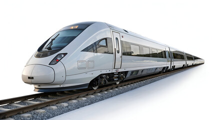 Fototapeta premium Fast Train on Railway: High-Speed Rail Travel, Train on White Background