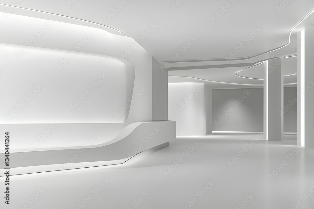 Aufkleber 3d rendering of a simple room with white walls and an empty backdrop for photos.