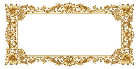 Rectangle gold frame with floral patterns and delicate details, floral pattern