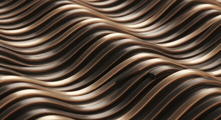 Abstract Wave Pattern Elegant Gold and Black Metallic 3D Render Background