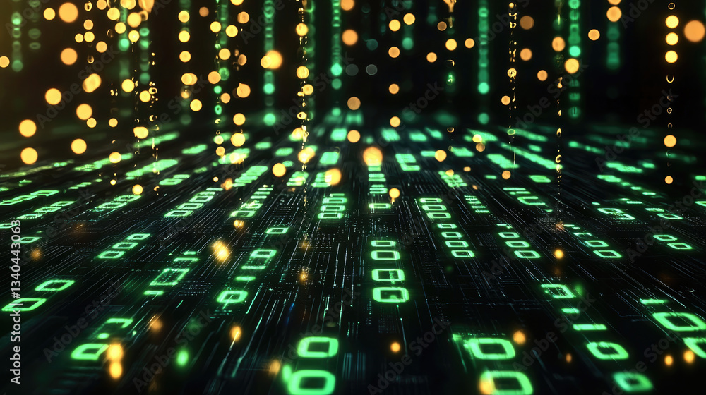 Aufkleber Digital data stream background with glowing binary code and light effects, creating futuristic atmosphere