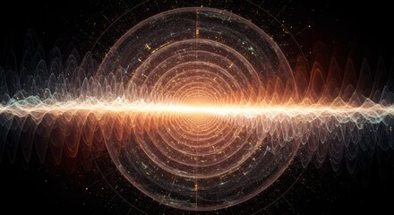Abstract Cosmic Wave Energy Golden Light and Circular Galaxy in Dark Space