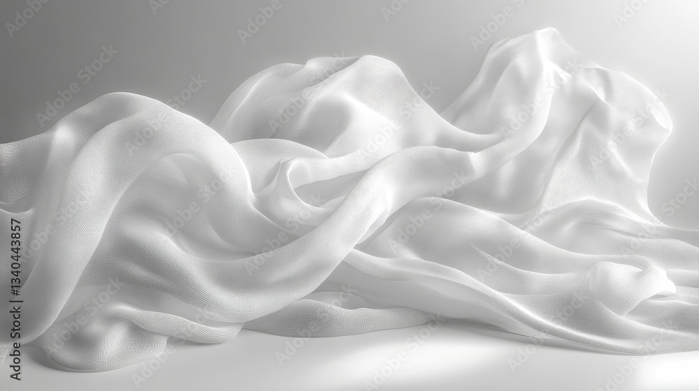 Poster flowing white silk fabric with soft waves and folds, ethereal and elegant texture