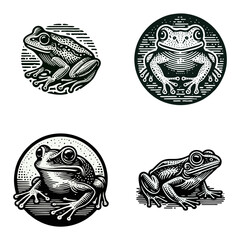 Frog engrave logo icon design illustration