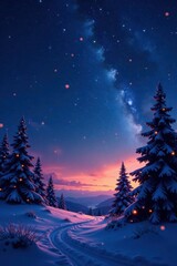 Naklejka premium Sparkling starry night sky with black Christmas banners, ornaments, decorations