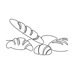 Bakery Goods Croissant, Bread, Baguette, Pastry, Line Art