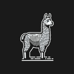 Fototapeta premium Llama alpaca engrave logo icon design illustration
