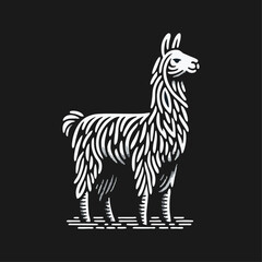 Fototapeta premium Llama alpaca engrave logo icon design illustration