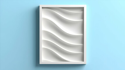 White Frame Poster Mockup with Wave Pattern on Blue Background