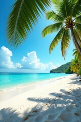 Sunny day at the beach with palm trees and turquoise water, vintage, ocean