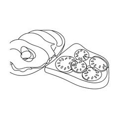 Simple Line Drawing of Avocado Toast with Tomatoes