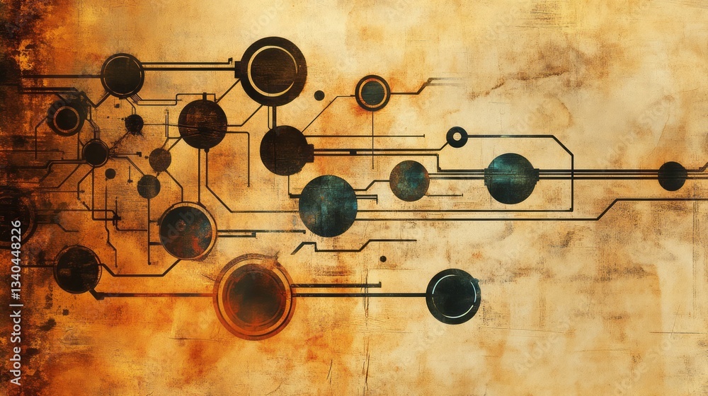 Poster abstract circular network design on a textured background illustration