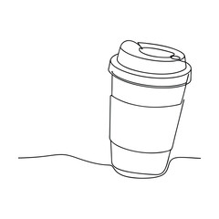 SingleLine Drawing of a Disposable Coffee Cup with Lid