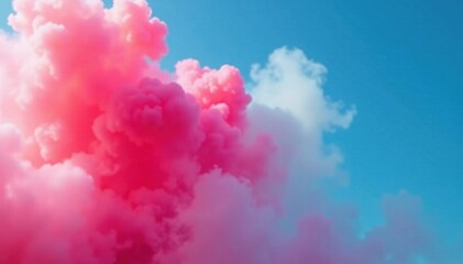 Fototapeta premium Thick smoke billows against a clear blue sky backdrop, chemicals, atmosphere