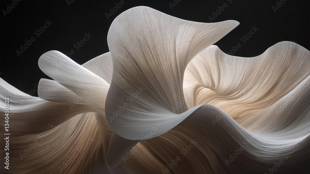 Poster abstract beige and cream sculptural form with intricate texture and flowing waves and forms. neutral