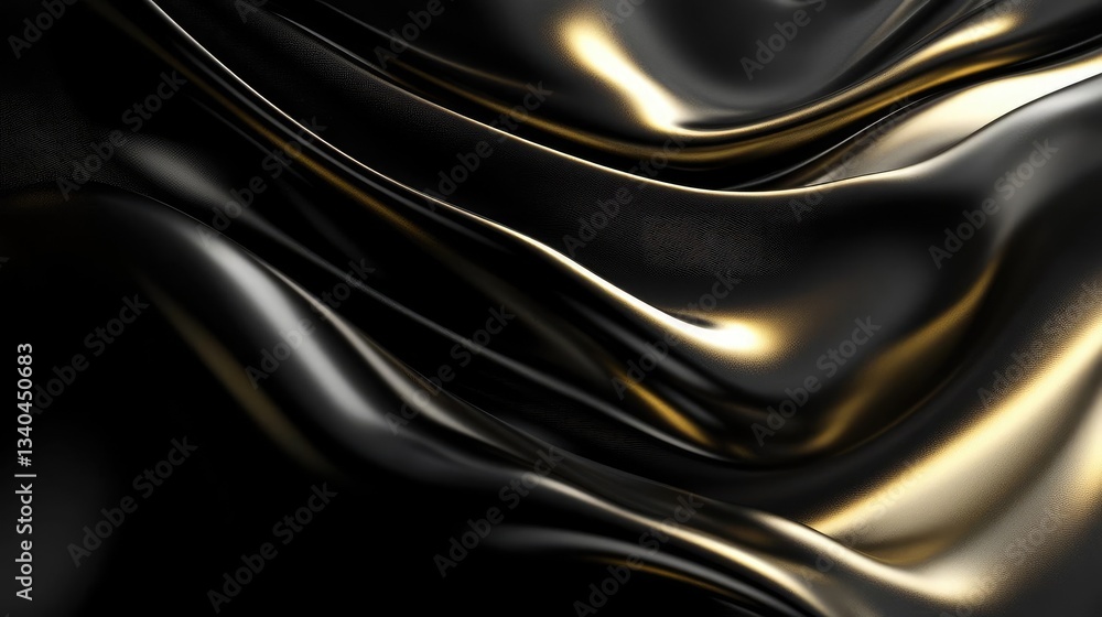 Poster abstract black and gold fabric texture with smooth waves design for elegant backgrounds and wallpape