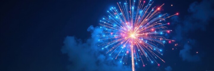 Naklejka premium Vibrant blue firework explosion in the sky, intense energy released, fireworks, pyrotechnics